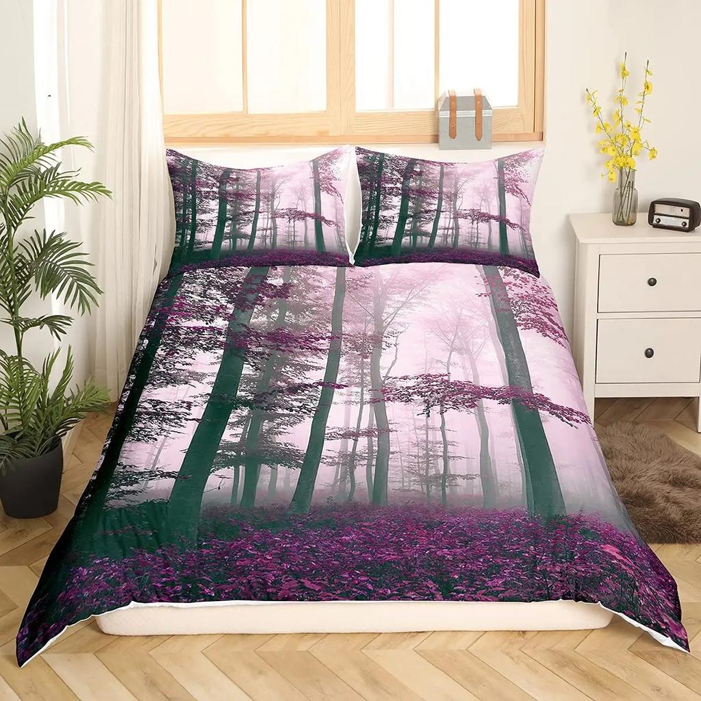 Tree Lush King Queen Bedding Set Dense Birch Trees Duvet Cover Jungle Nature Botanical Quilt Cover Polyester Comforter Cover