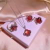 925 Stamps High Quality Pomegranate Ruby Set Three Piece Fashion Simple Clover Jewelry Wedding Party Gift
