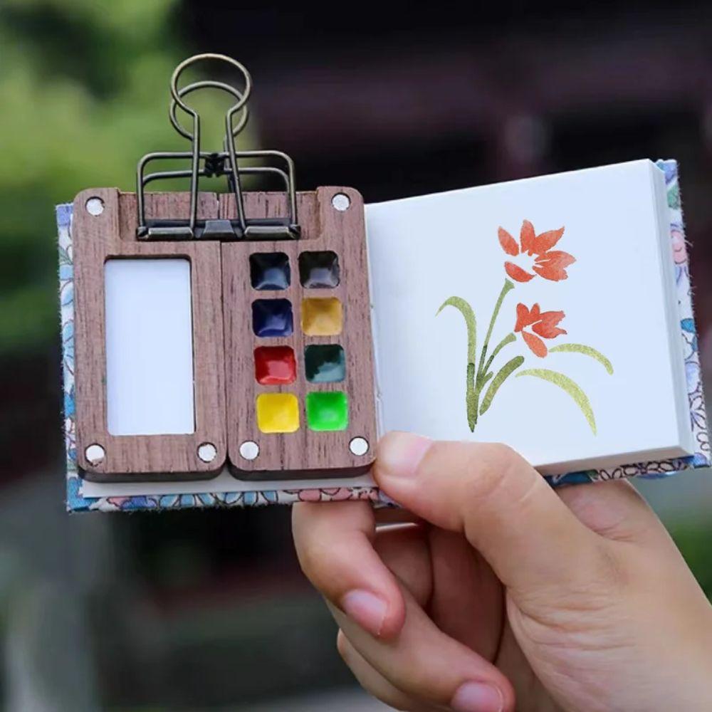 Wooden Mini Watercolor Paint Palette Empty Box 8 Grid 0.5ml Watercolor Paint Palette  Drawing Tool
