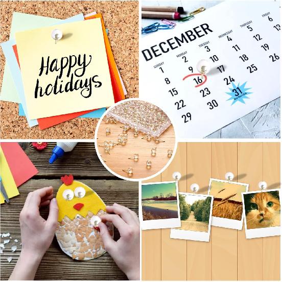 150 Pcs Push P, Standard & Transparent Plastic Head Steel Point Thumb Tacks for Wall, Office & Craft Organization (Gold)