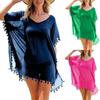 Summer Fashion Solid Color Tassel Chiffon Women Swimwear Bikini Cover Up Dress