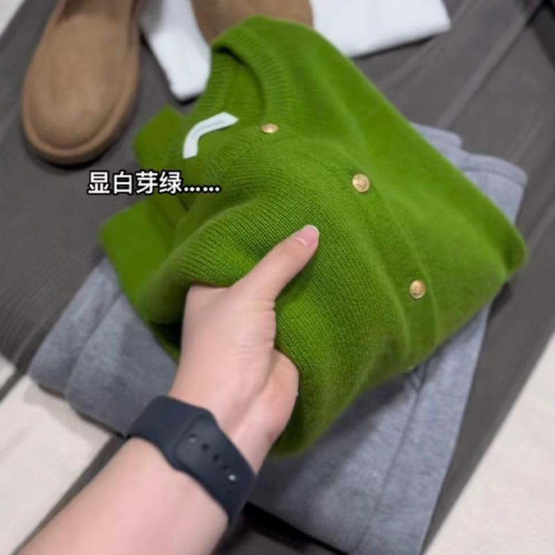 Autumn and winter popular new small green knitted cardigan sweater femininity white soft waxy top coat