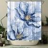 1pc Blue Floral Shower Curtain - Elegant Blue Flowers, Golden Accents, Polyester, 12 Hooks, Stylish Bath Decor