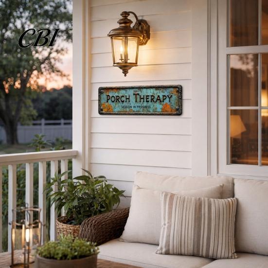 Fine Workmanship Ornaments Porch Therapy Vintage Tin Sign, Rustic Teal Wall Decor, Funny Outdoor Durable Garden Patio Gift for Friends Family