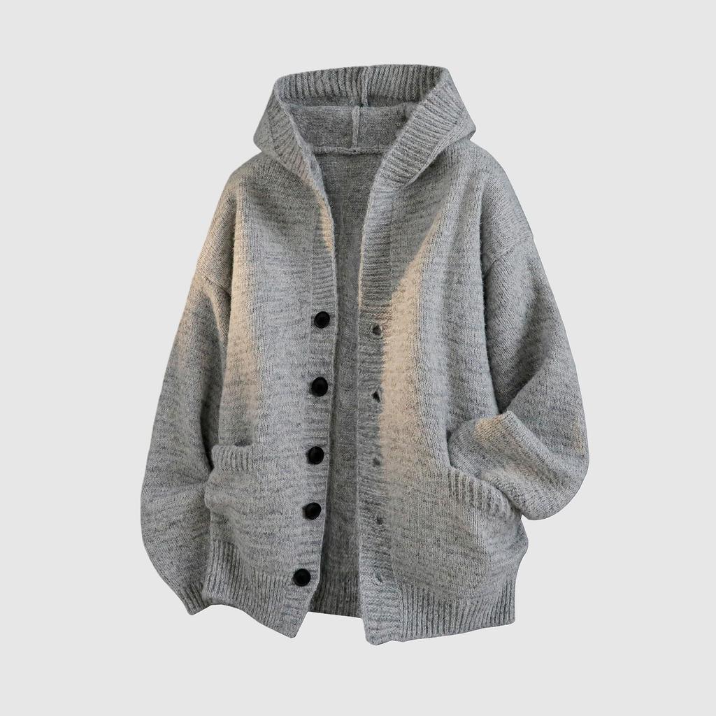 Men's Hooded Cardigan Sweater: Autumn/Winter Trendy Loose Heavyweight Casual Knitwear.