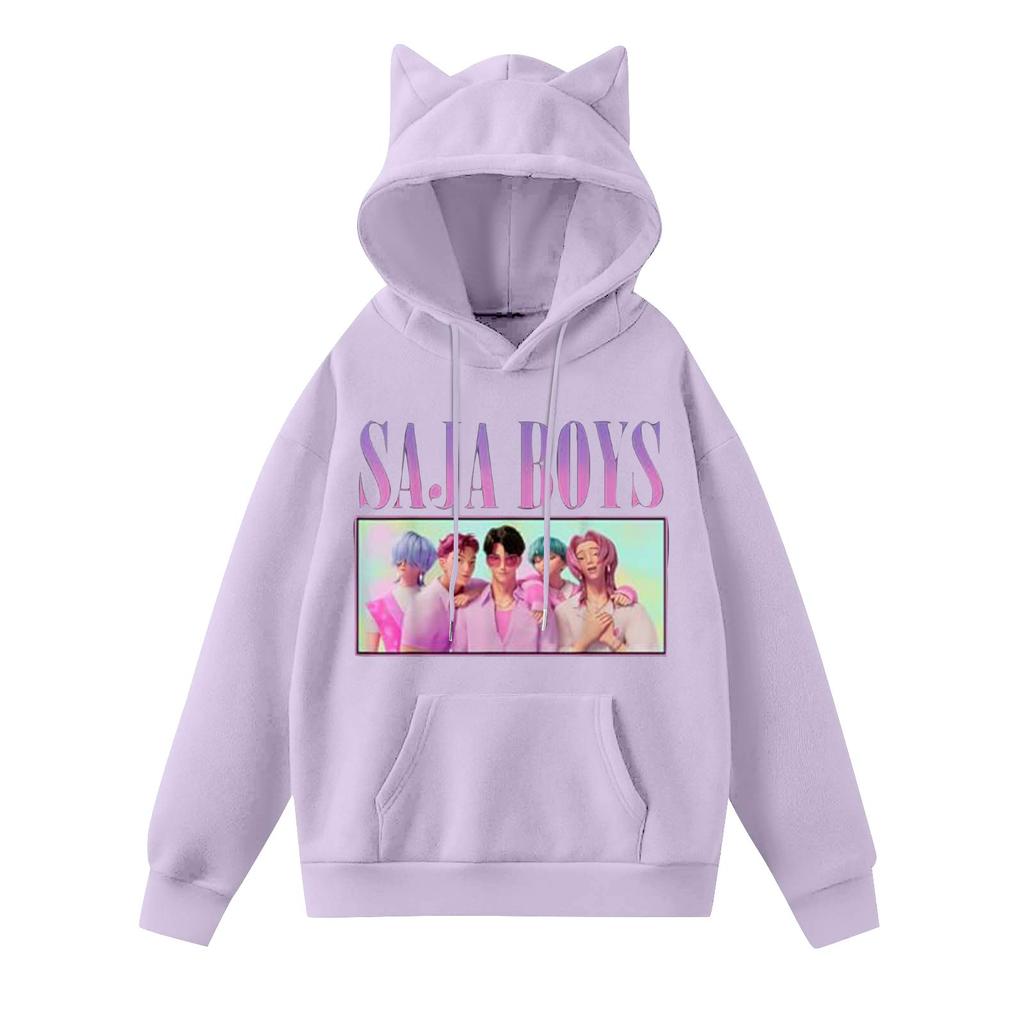 Damemote Casual Langermet trykt Rundhals hettegenser Pullover Topp med lommer