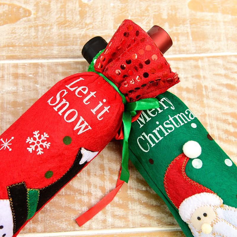 Christmas Decorations Embroidered Santa Snowman Wine Bottle Cover Gift Bag Sequin Sleeve Holiday Party Home
