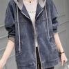 Chaqueta vaquera para mujer, moda de primavera y otoño, abrigo vaquero de manga larga coreano, uniforme de béisbol informal con capucha, ropa superior