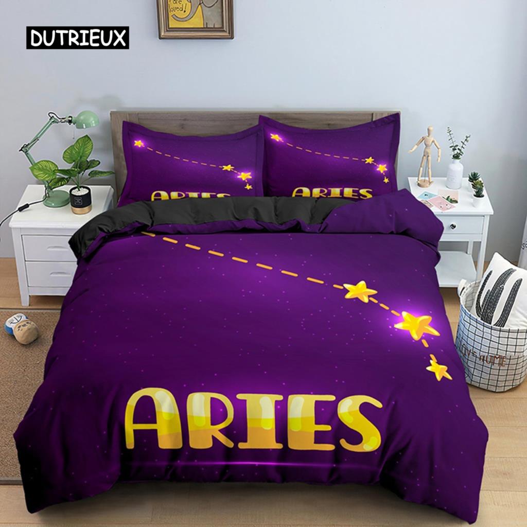 Constellation King Queen Duvet Cover Astrological Bedding Set for Kids Teens Adults Psychedelic Tarot Astrology Soft Quilt Cover