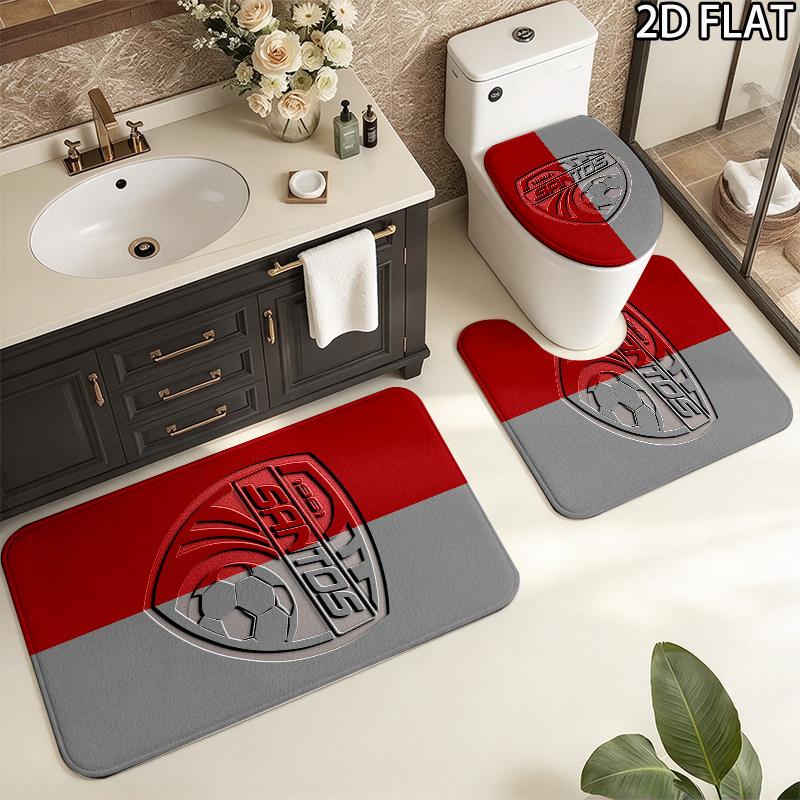 Santos de Guapiles FC Pattern 3Pcs Bathroom Rug Set, Non Slip Absorbent Bath Mat, Contour Mat & Toilet Lid Cover, Bathroom Decor