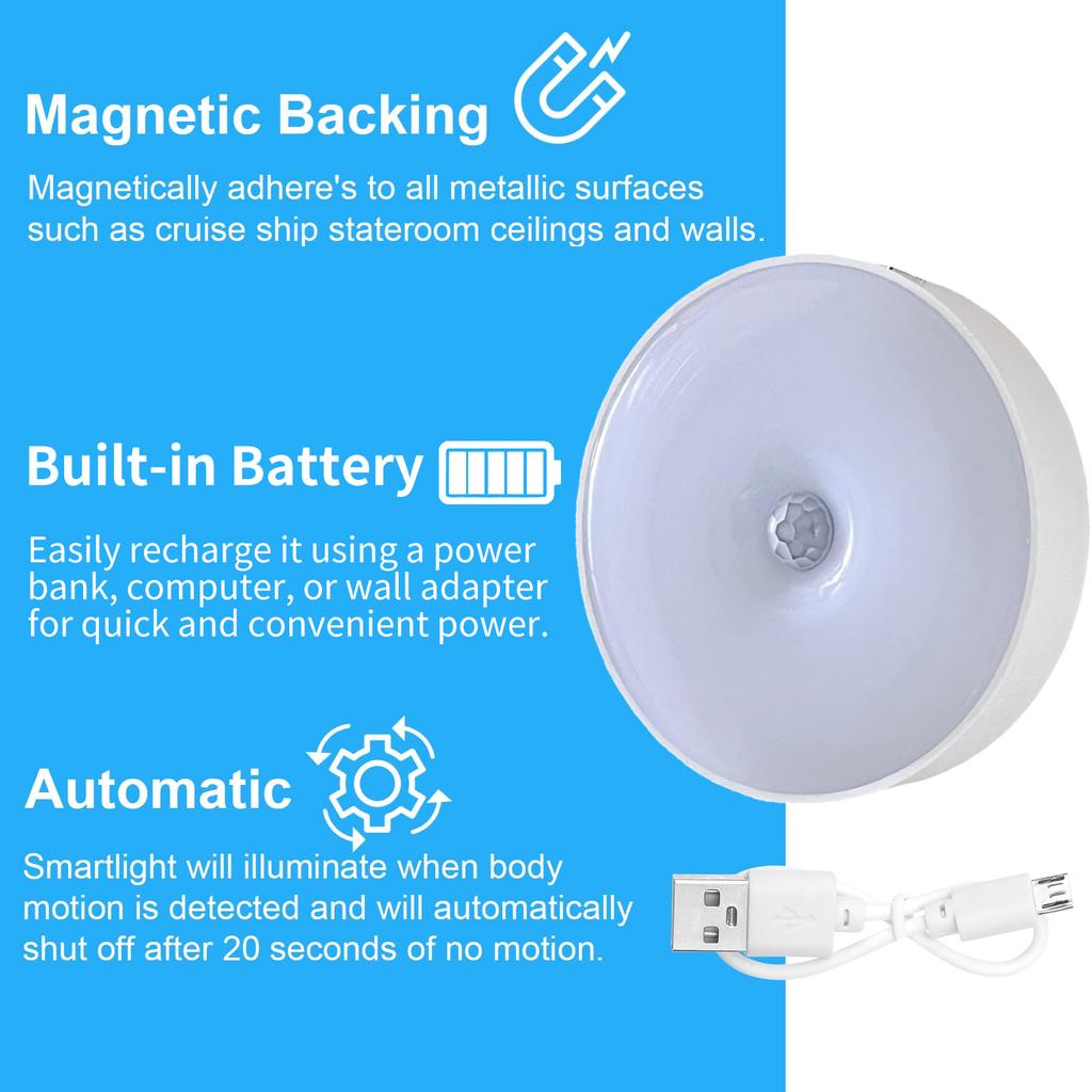 2pcs Magnetic Motion Sensor Nightlight with USB Charging Cable Walls LED Night Lights for Home Kitchen Hallway Bathroom Lighting
