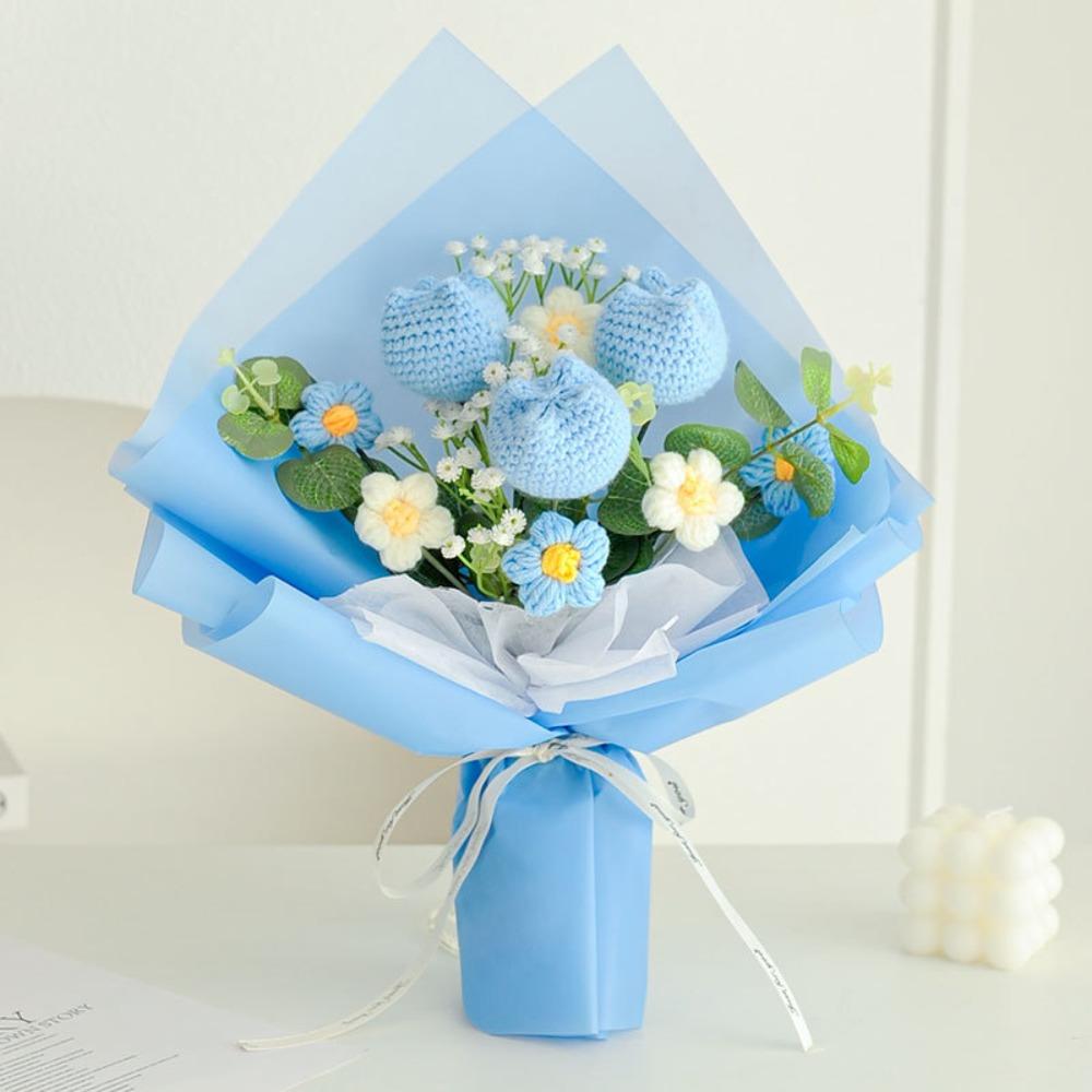 New Cotton Crochet Bouquet Sunflower Rose Woven Knitted Flower DIY Handmade Artificial Handmade Woven Bouquet Graduation Gifts