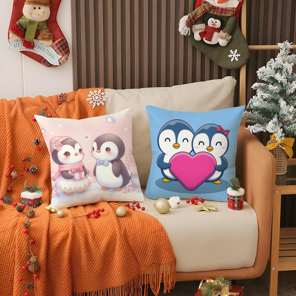 Cute Cartoon Penguin life Pillow Case Pattern Printed Pillowcase for Living Room Sofa Cushion Cover & Bedroom Decor