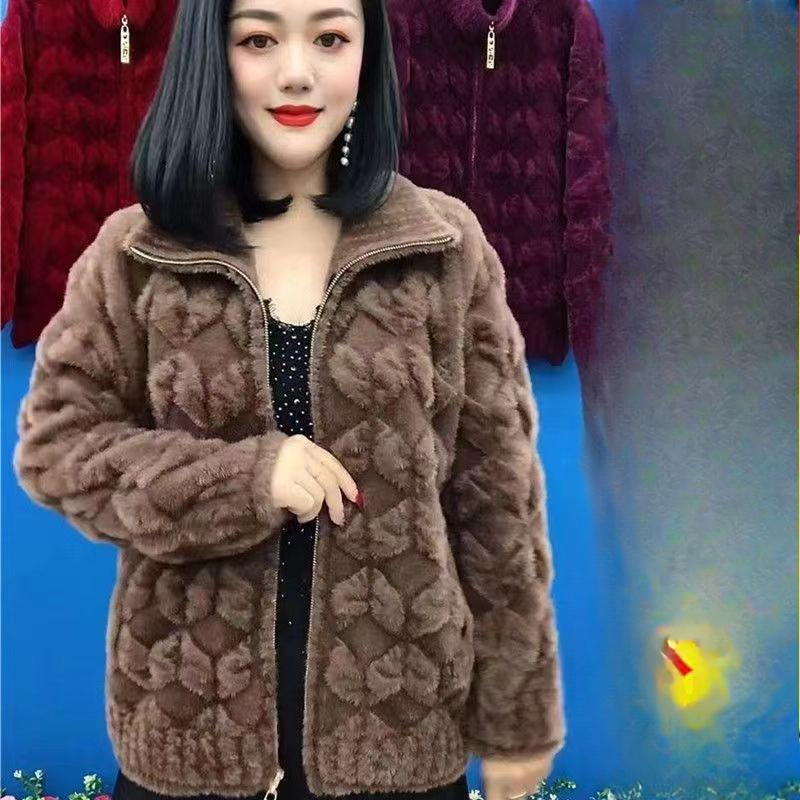 

Мамина осенне-зимняя куртка из норкового флиса, кардиган для женщин среднего возраста, западный стиль, короткая, свободная, большого размера XXXXXL верблюд