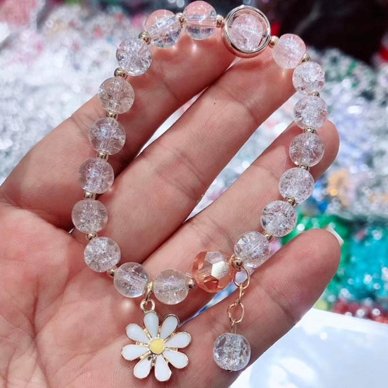 Elegant Crystal Flower Beaded Bracelet for Women Strand Beaded Bracelet Jewelry Strawberry Daisy Flower Wristband Chain