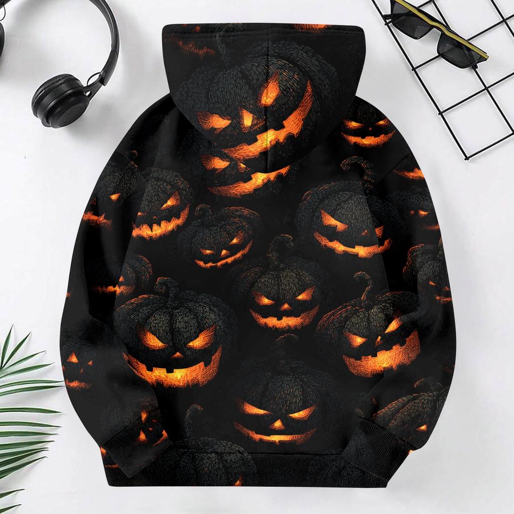 Children's Casual Hoodie with Halloween Print Pullover for Holiday Parties