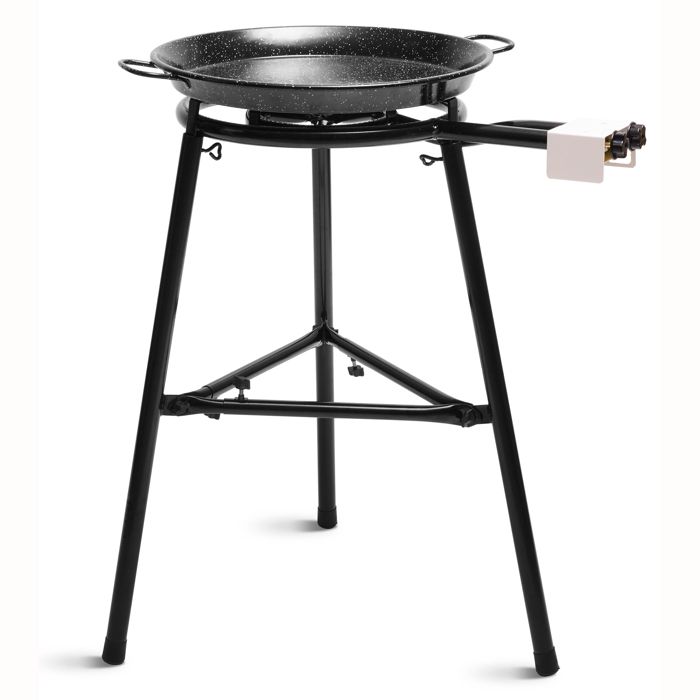 Ensemble Paella - Briebe - Brûleur Gaz 40-20cm - Poêle Émaillée 46cm - Support 3 Pieds Noir