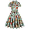 Hepburn-Inspired Floral Tie-Waist Dress with Lapel and Belt