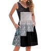 Women's Summer Fashion Casual V-neck Pleated Patchwork Color Block Patchwork Print Sleeveless Pocket Vest Dress