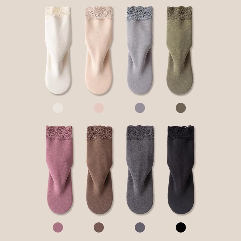 1Pair Lace Keep Warm Thicken Winter Socks Self-heating Fleece-lined Cotton Snow Socks