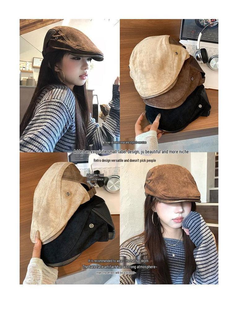 Women's Retro Newsboy Cap: Stylish Autumn/Winter Hat with Large Fit, Face Slimming Design, 2025 Edition British Painter Beret
