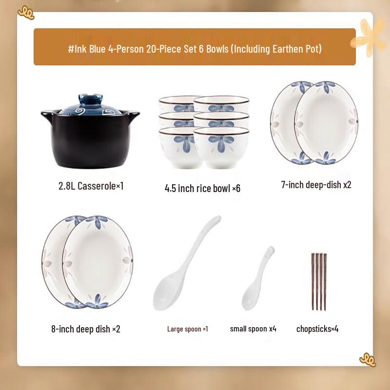 Kangmo Elegantes Tintendblau Keramik Geschirrset