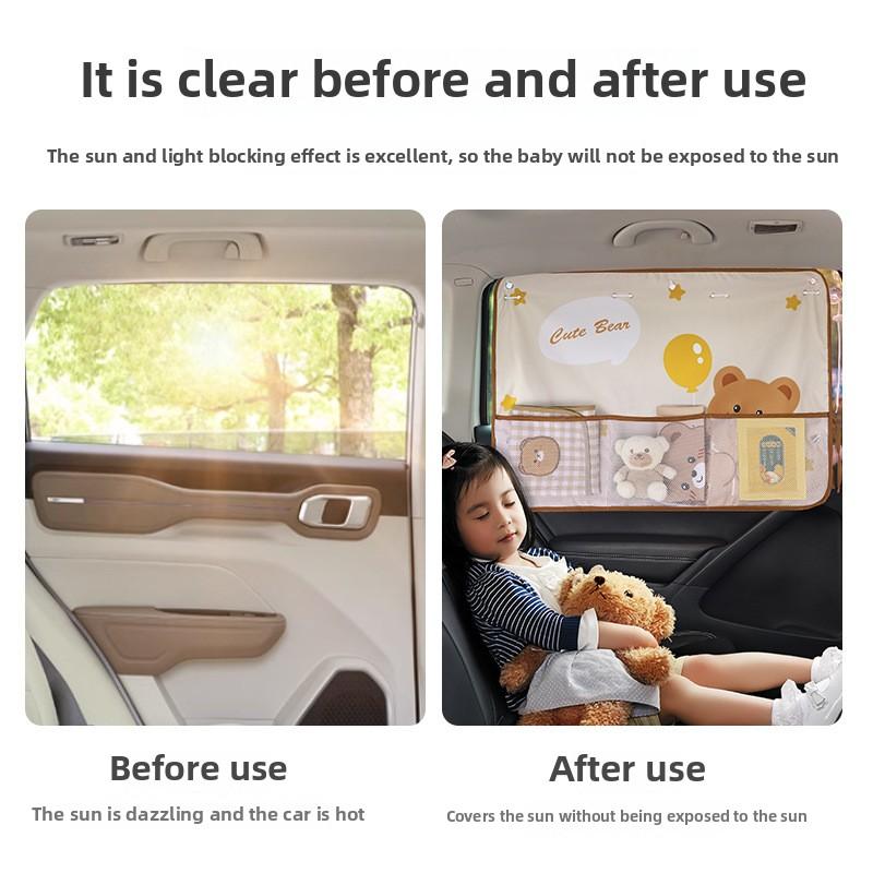 Car Sun Shade UV Protection for Kids Children Front Back Windshiel Curtain Side Window Adjustable Styling Mesh Pocket Storage