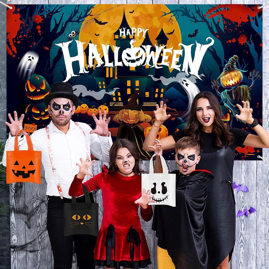 Halloween Photography Backdground SpiderWeb Pumpkin Moon Trick or Treat Kid Happy Halloween Party Deco Polyester Backdrops Props