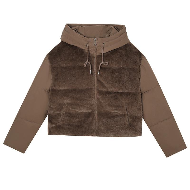 Thickened splicing Mao Mao cotton-padded jacket women's autumn and winter new loose warm cotton-padded jacket