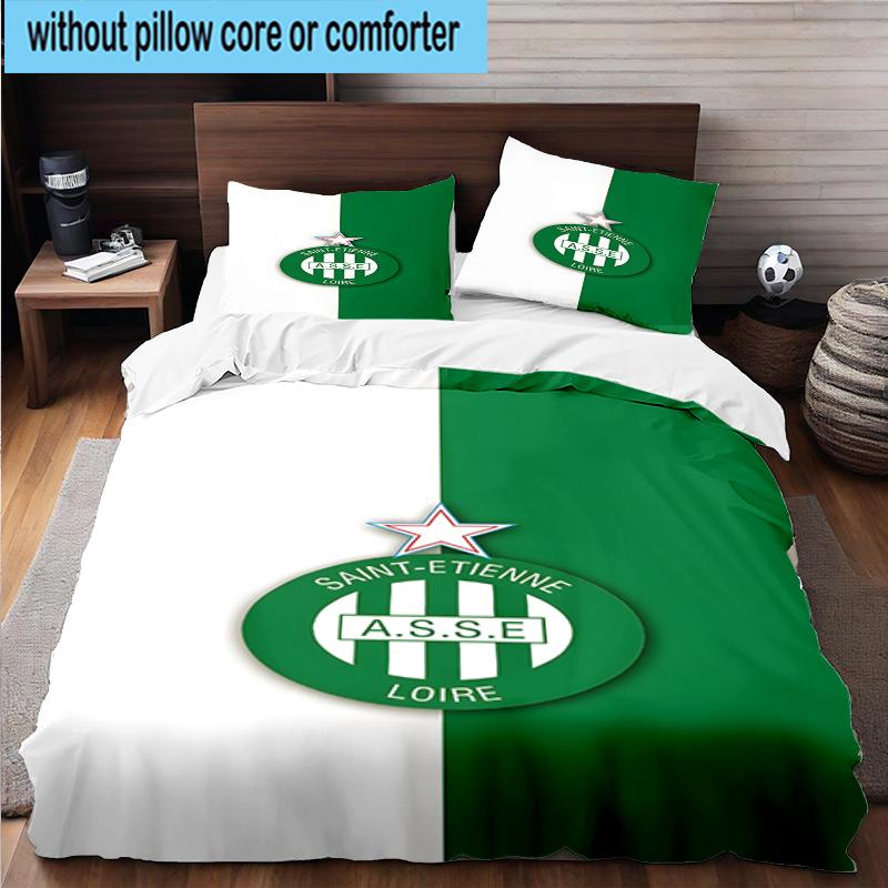 3PCS Green Saint-Etienne Football Bedding Set,Including 1pc Duvet Cover And 2pcs Pillowcases Perfect for Bedroom, Dormitory, Fan Christmas Gift