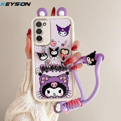 KEYSION Roztomilé 3D kreslené puzdro s uškami pre Samsung A03S A02S s náramkom, mäkké silikónové nárazuvzdorné puzdro na telefón pre Galaxy A02S A03S