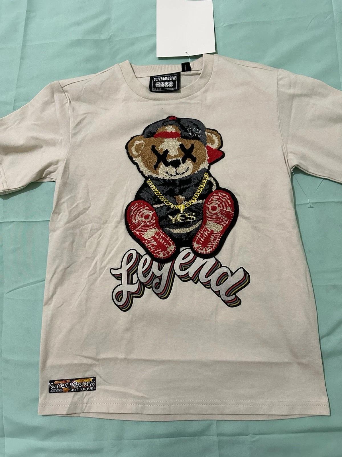 

Legend Bear Graphic Design Beige 100% Cotton T-shirt Mens Tees Top M 10/12 Teen L