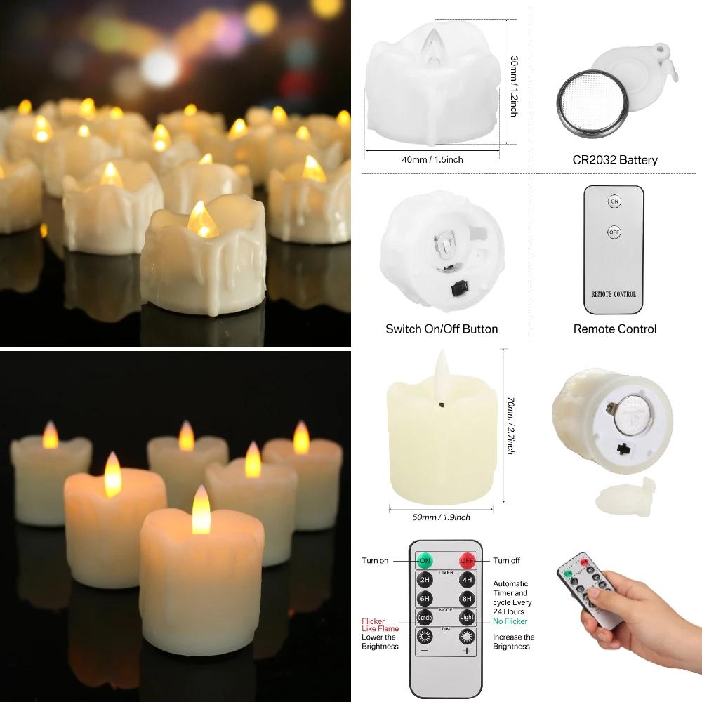 LED Flameless Candles with Remote Control Flickering Waterproof Electric Candle LED Tealights for Halloween Christmas Home Decor