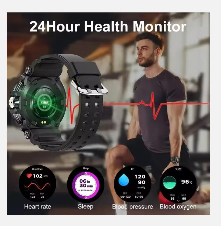 1.5" Bluetooth Call GPS Smart Watch Men 120+ Sports Fitness Tracker Health Monitor Smartwatch for Android IOS 600mAh T90