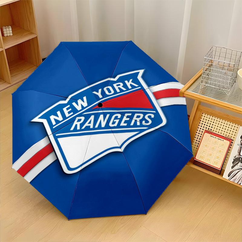 New York Rangers Print Auto 8?Ribs Folding Umbrella Wind Resistant Lightweight Automatic Umbrella For Daily Travel