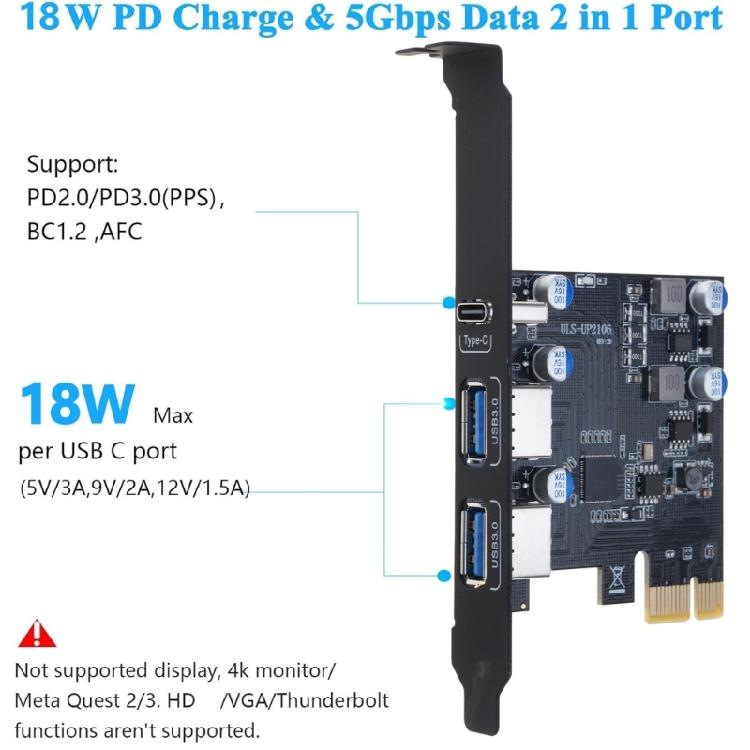 3 Port USB 3.0 PCIe Expansion Card, 18W Power Delivery Expands PC Connection Enhances Performances