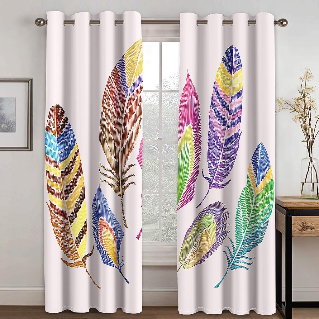 3D Digital Print Feather Curtains for Living Room, Sunshading, Thermal Insulated, Window Treatment, Luxurious Drapes Panels, Dec