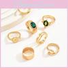 Geometrische Zilveren Ringen Set Met Groene Versieringen Voor Trendy Vrouwen