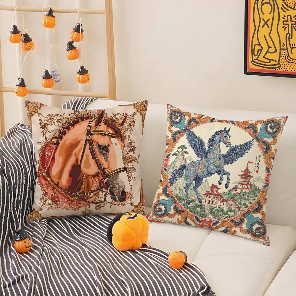 Home Decor Exotic Horse & Palace Pattern Pillow Covers Pattern Cushion Cover Suitable for Sofa Bedroom Car Pillow Cover