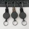 4CM Black Plastic Carabiner Paracord Retractable Keychain with High Elastic Easy-Pull Buckle