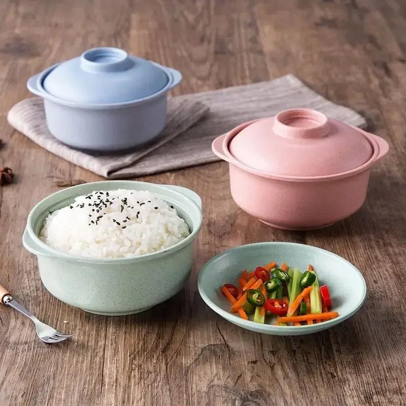 Protection And Safety Lunch Tray Dishes Soup Bowl Lid Dinnerware Pure Natural Wheat Straw Bowls Tools