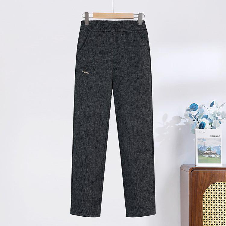 Plus Size Women's Velvet-Soft Elastic Waist Straight-Leg Pants - Warm, Loose Fit for Middle-Aged and Elderly