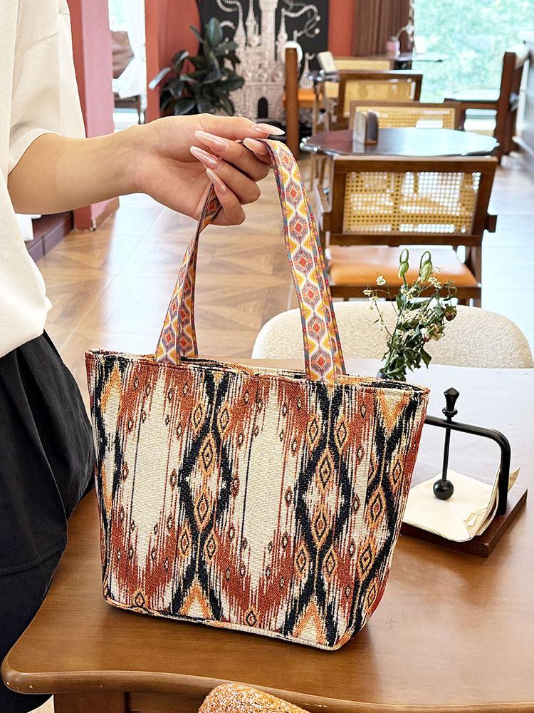 Borsa Tote Lavorata a Maglia con Paillettes e Dettagli Floreali per l'Uso Urbano