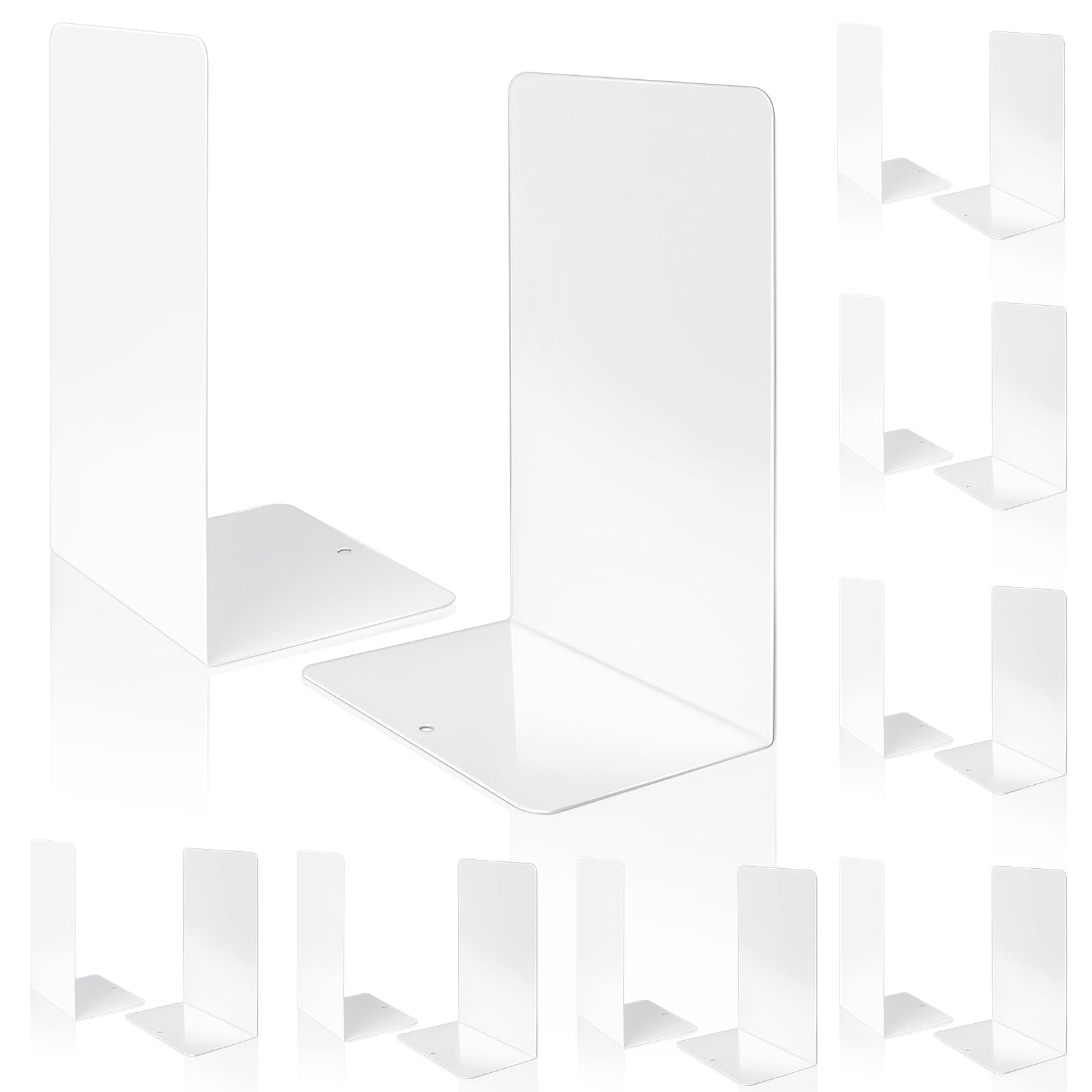 

WEWINK PLUS 8 Pairs Metal Desktop Holds A4 and A5 and Sturdy and Resistant to Office and Organizer (16 Pieces) Bookends, White, L-Shaped, Non-Slip, белый