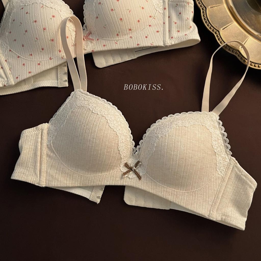 Sweet Girl Lace Edge Sexy Underwear Women's Small Breasts Gather and Show Big Anti-sagging Bra Women's Cotton Chest Without Steel Ring