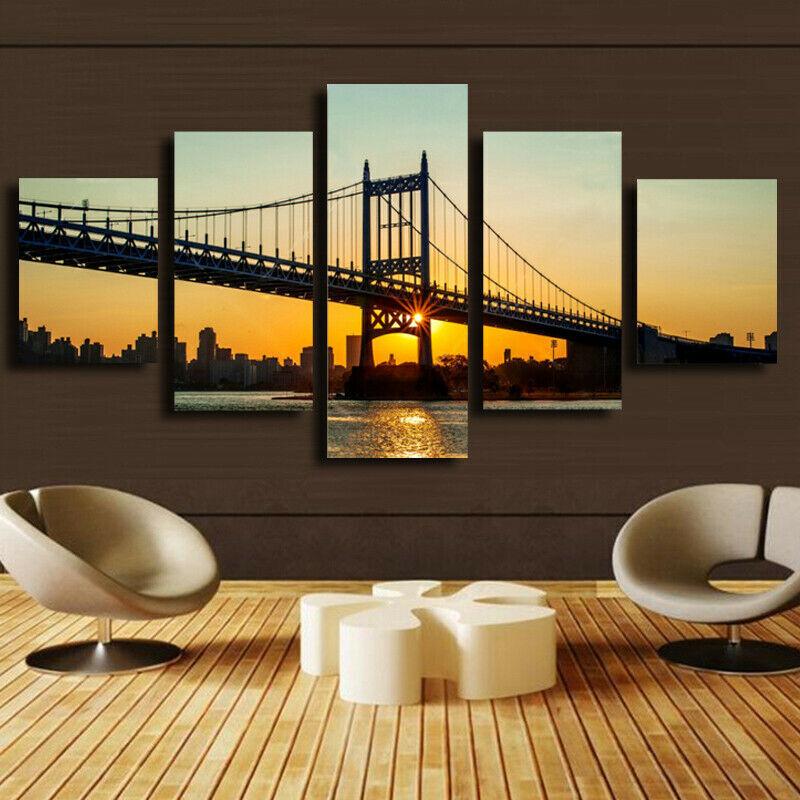 5Pcs 5 Pieces Canvas Wall Art Poster and Print Living Room New York Bridge No Framed Paintings Home Decor Abstract 5 Panel