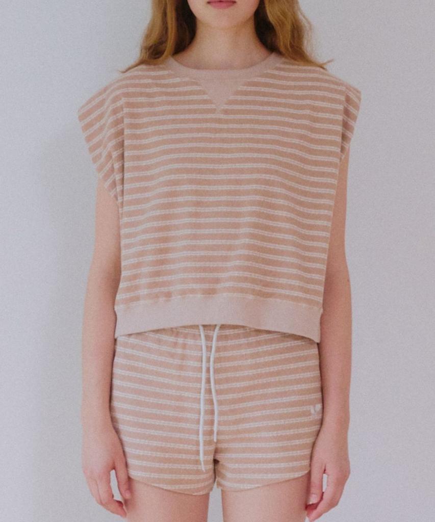 Okuka Striped Terry Shorts - Beige