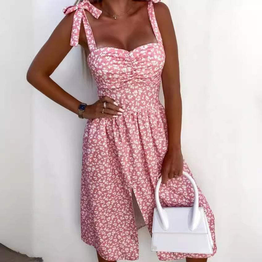 

IHUASU сексуальное платье без рукавов с разрезом на шее и бретельках на талии L розовый