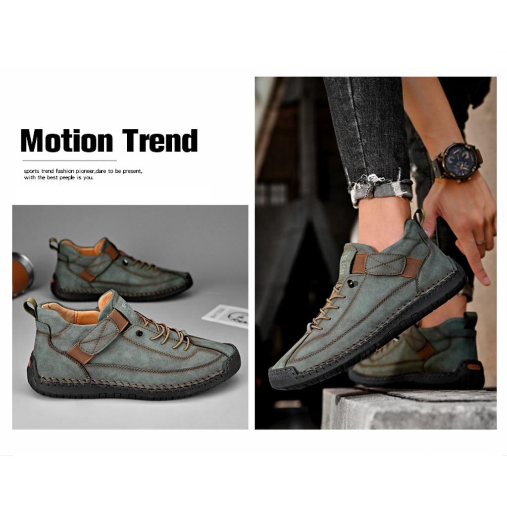 Men's Trendy Leather Shoes, Outdoor Workwear, Retro Stitching, Mid To High Cut, Fashionable and Casual Men's Leather Shoes