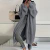Women's Solid Color Long Sleeved Knee Length Knitted Cardigan, Lazy Trend, Medium Long Hair Jacket